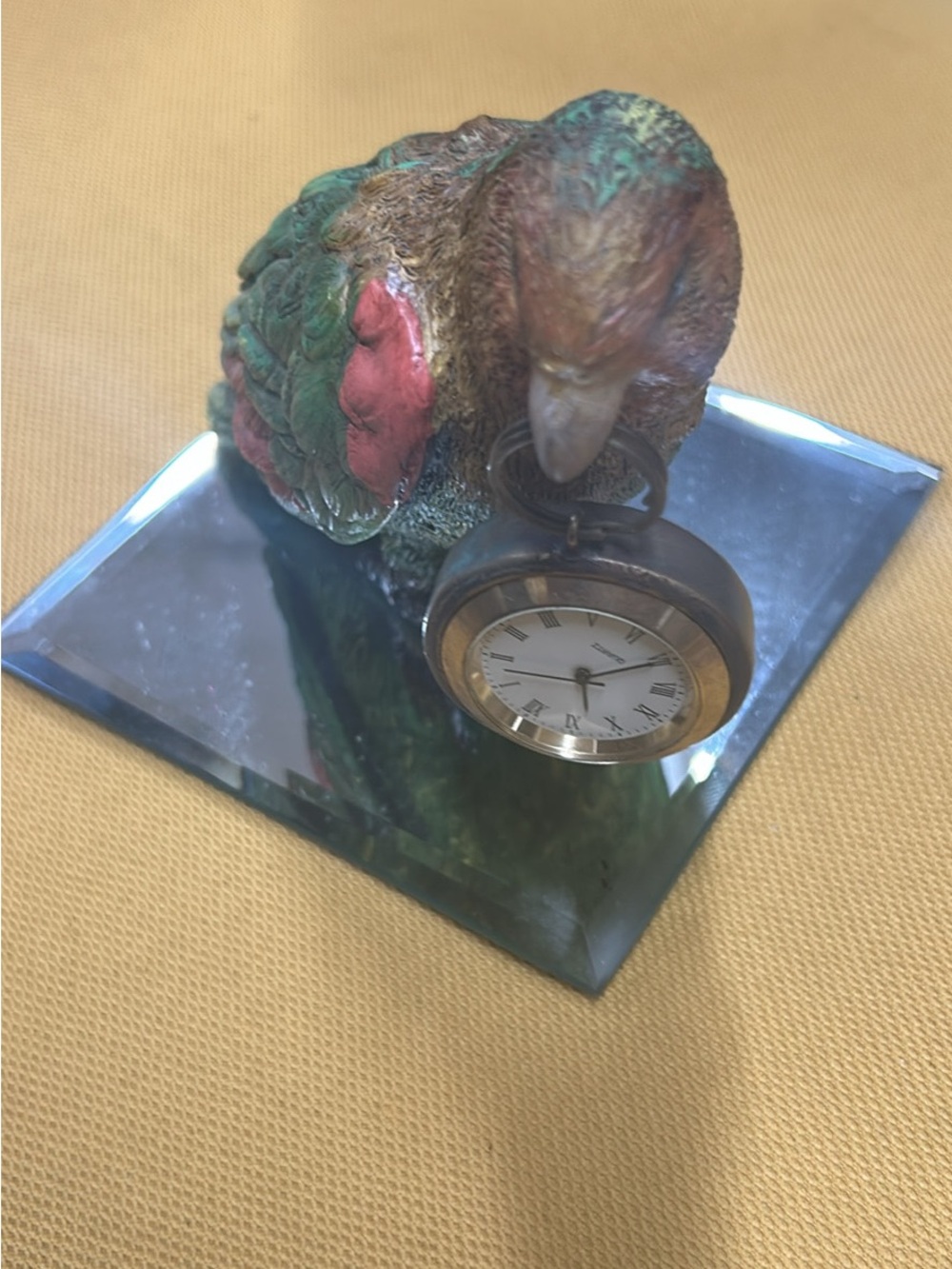 Multicolor Parrot Wall Accent with Pocket Watch Detail